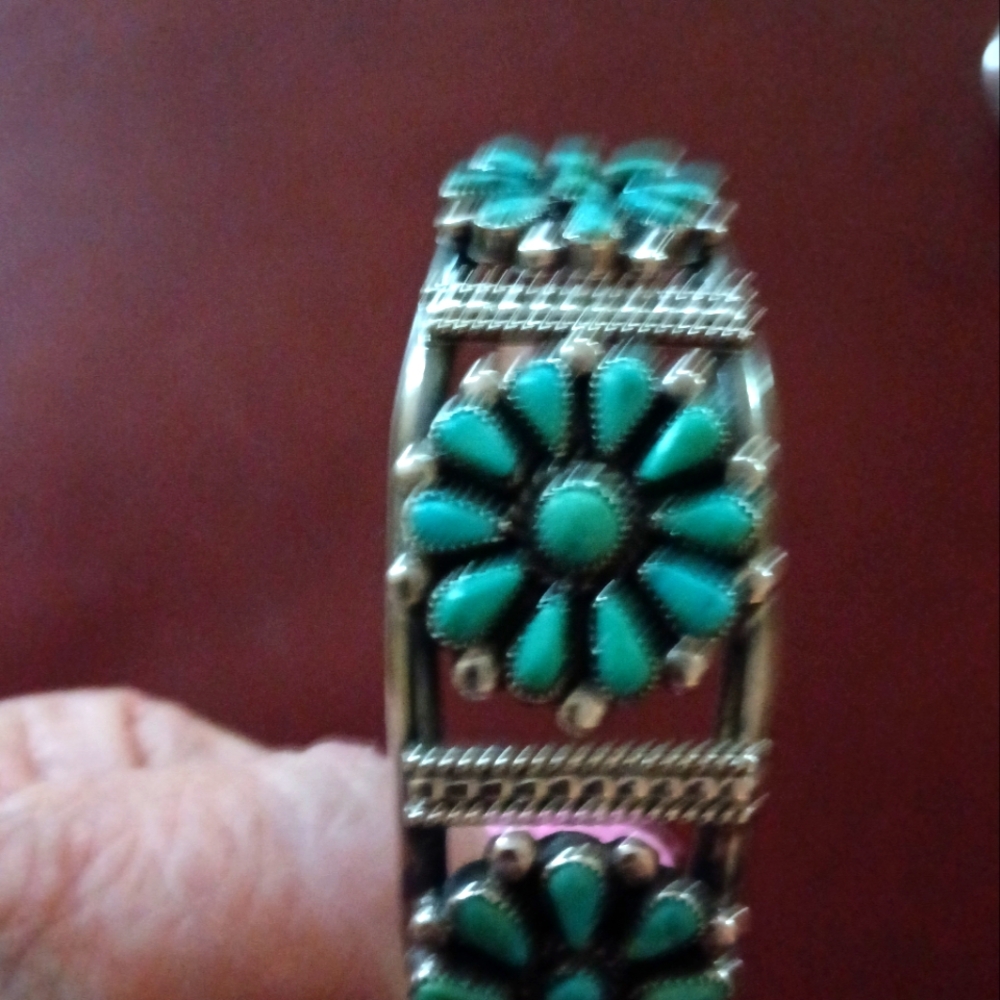 1950 Circa  Native American Turquoise Sterling Silver Cuff Bracelet Turquoise